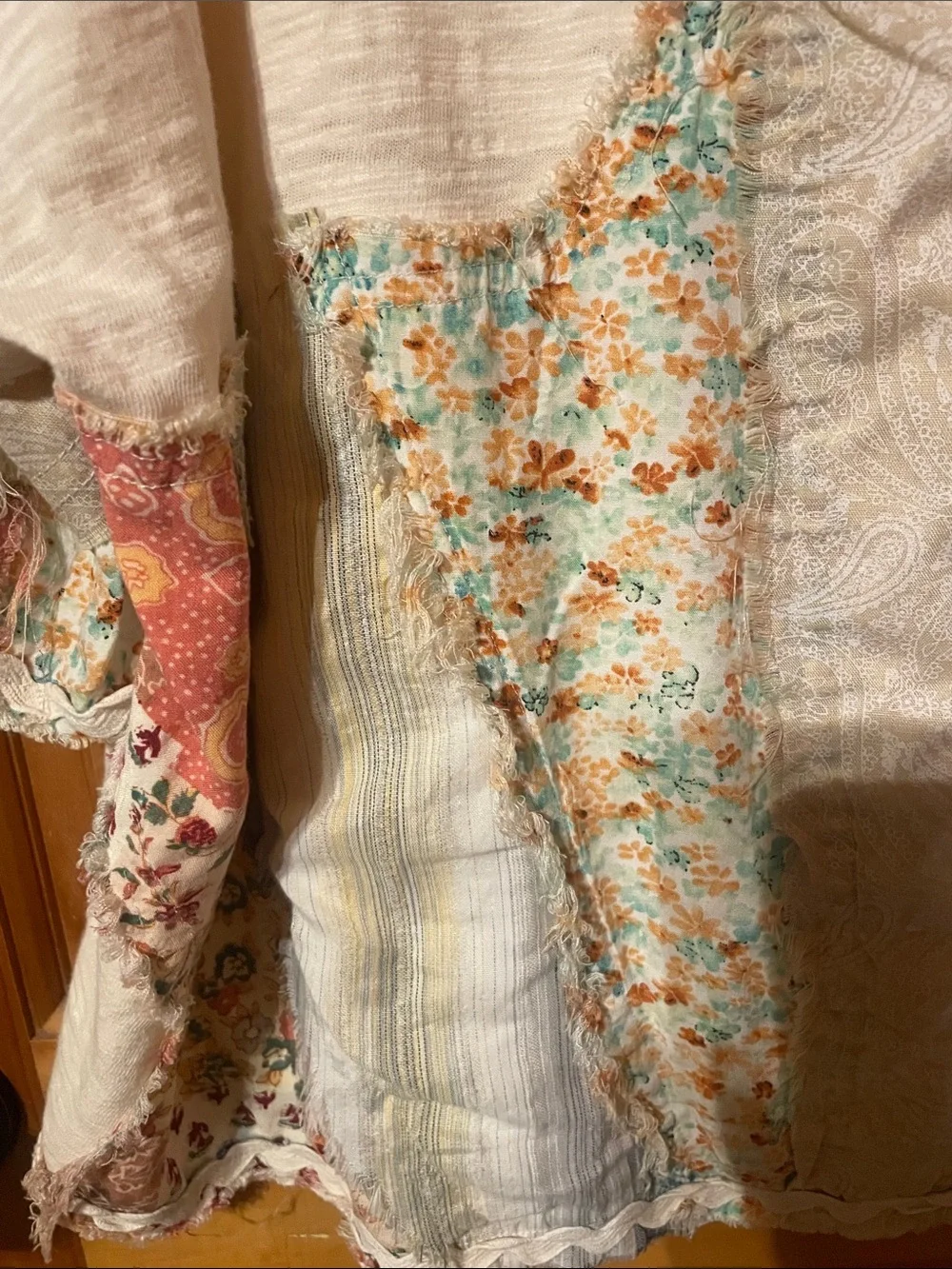 Oli & Hali Cream Patchwork Boho Top Very Oversized 28” chest - Picture 4 of 8